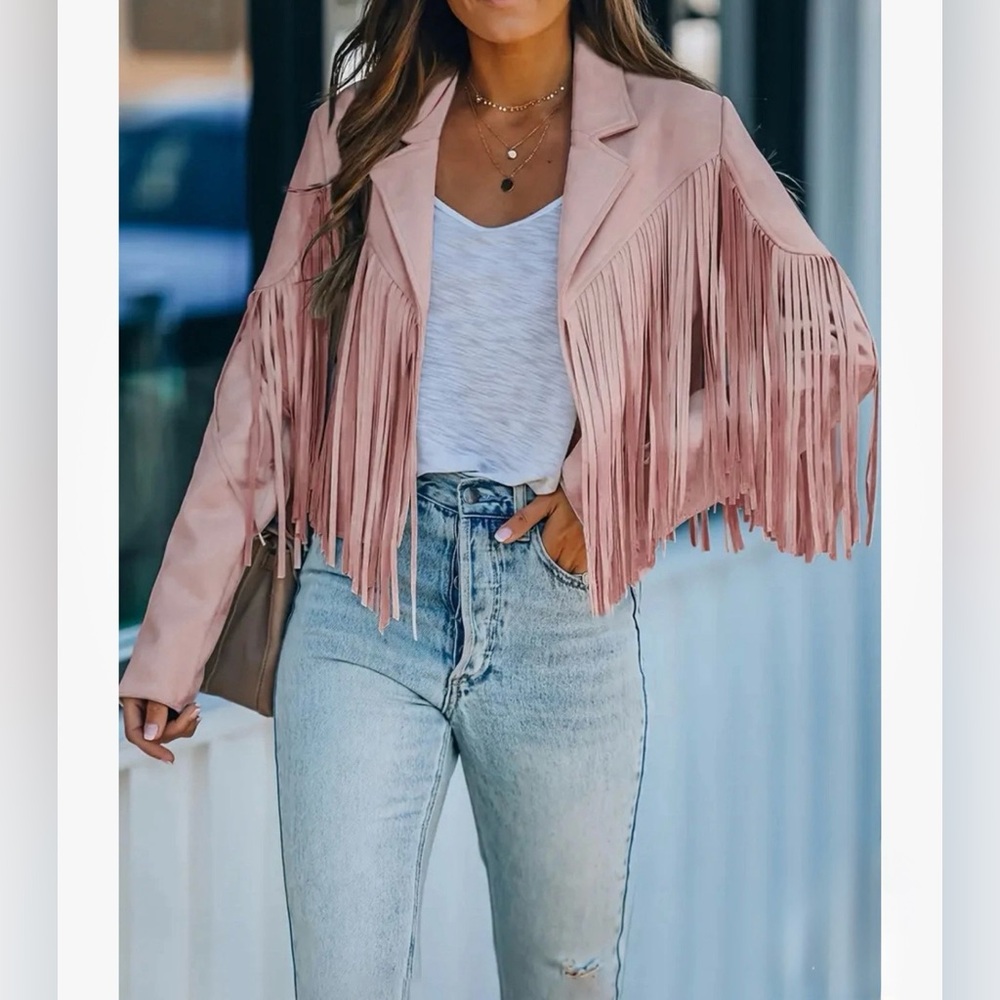 Stylish Women's Fringe Blazer in Pink